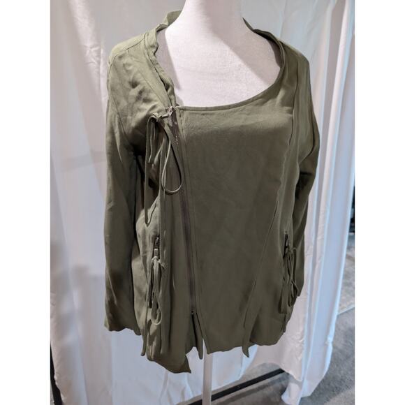 Olive + Oak Women Size Medium Utility Jacket Olive Green Zips Pockets Shirt Top - Picture 1 of 15